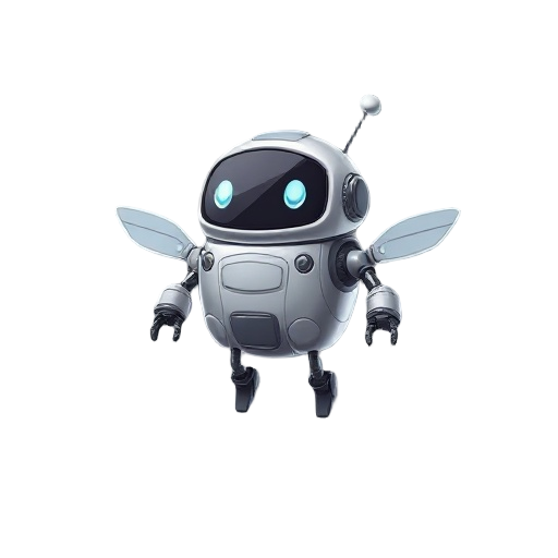 small floating robot with no legs, silver-gray metallic body, lcd face with simple expressions, uses jet exhaust to hover and fly