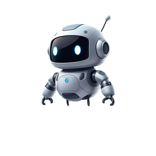small floating robot with no legs, silver-gray metallic body, lcd face with simple expressions, uses jet exhaust to hover and fly