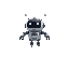 small floating robot with no legs, silver-gray metallic body, lcd face with simple expressions, uses jet exhaust to hover and fly