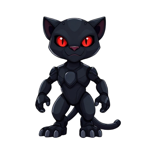 robotic black panther with red eyes