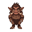 meant to be a version of an orc. humanoid in shape and proportion, but hairy, having a small pointed pig-like snout, tusks, and a slightly elongated face, being almost like that of a boar man.