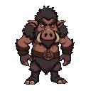 meant to be a version of an orc. humanoid in shape and proportion, but hairy, having a small pointed pig-like snout, tusks, and a slightly elongated face, being almost like that of a boar man.