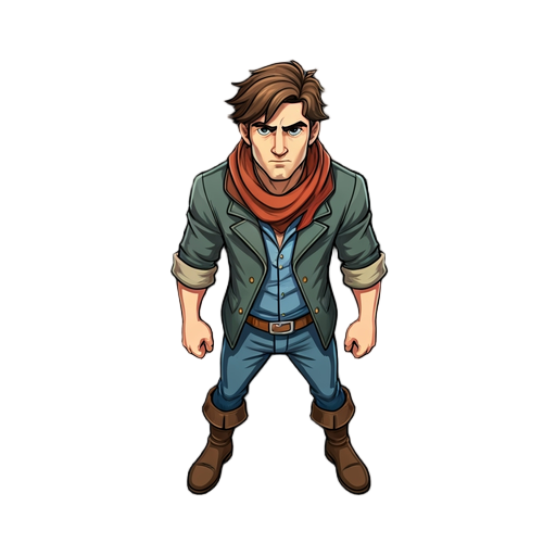 eu quero um personagem swl+ para o meu jogo de aventura indie o personagem tem que ser homem que usa um chapéu  faça as animações dele