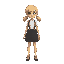 a blonde girl wearing suspender skirt