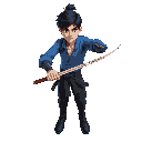 male, swordplay, chinese, blue shirt, black pants, black hair, skinny