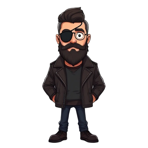 make a man with beard, an eyepatch, he is wearing a leather jacket, make it in photorealistic artstyle