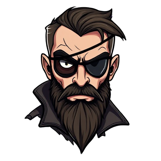 evil looking bearded eye patched man wearing a leather jacket, make it in a dark fantasy, realistic style