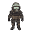 armored gas mask soldier in a winter suite