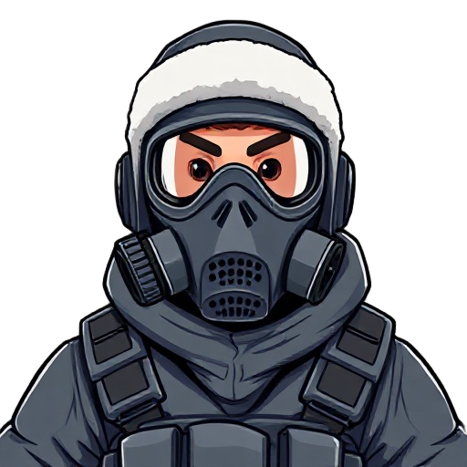 armored gas mask soldier in winter suite