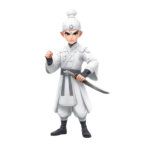 white chinese costume, swordsman but not holding sword