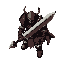 a grim fantasy warrior, rendered in a top-down perspective with a visual style highly reminiscent of diablo ii's character sprites. the warrior is heavily armored, wielding a large two-handed sword, and appears battle-hardened