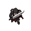 a grim fantasy warrior, rendered in a top-down perspective with a visual style highly reminiscent of diablo ii's character sprites. the warrior is heavily armored, wielding a large two-handed sword, and appears battle-hardened
