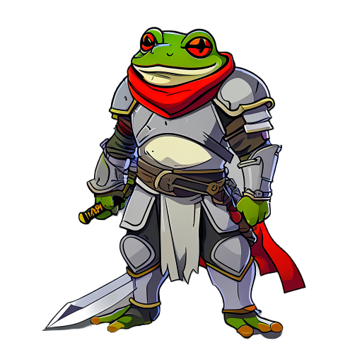 humanoid frog warrior, light chest armor, bare arms, red scarf, holding a simple sword, basic lower clothing, evil expression, battle-ready pose