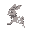 realistic lion head rabbit character. grey and white rabbit with large white spots. on all fours up down left right animations for run, jump stomp, kick and sleep