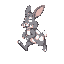 realistic lion head rabbit character. grey and white rabbit with large white spots. on all fours up down left right animations for run, jump stomp, kick and sleep