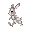 lion head rabbit character. grey and white rabbit with large white spots. up down left right animations for run, jump stomp, kick and sleep