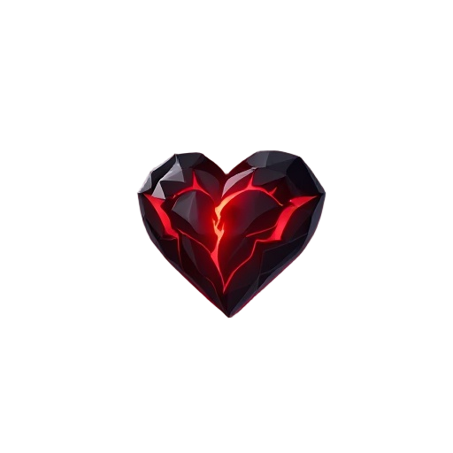 "steadfast heart" — a powerful dark relic pulsating with life force, floating in a void of swirling shadows.  design a mystical heart-shaped core made of black crystal and crimson veins glowing faintly, suspended in air.  it radiates a mixture of determin