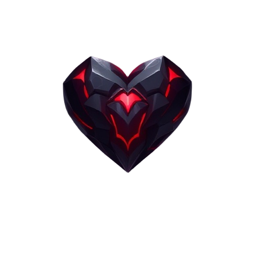 "steadfast heart" — a powerful dark relic pulsating with life force, floating in a void of swirling shadows.  design a mystical heart-shaped core made of black crystal and crimson veins glowing faintly, suspended in air.  it radiates a mixture of determin