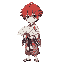 red haired anime boy with heterochromatic eyes wearing doma kimono holding white icy fan
