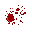 blood effect, small and readable. deep red tones with subtle highlights for volume. splash shape, slightly irregular, like a short burst from a sword hit. sharp edges, dynamic motion feel, small enough to overlay on a character or floor tile without obscu