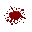 blood effect, small and readable. deep red tones with subtle highlights for volume. splash shape, slightly irregular, like a short burst from a sword hit. sharp edges, dynamic motion feel, small enough to overlay on a character or floor tile without obscu