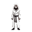 kkk with an white, square shaped robe sect member with cover up