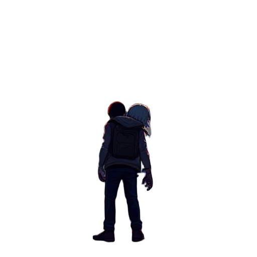    a pixelated city alley glows under a flickering neon sign “nn” (new noise or no norms).      graffiti tags “rough b” and “cybertooth” light up on the walls.      the camera pans down to reveal you two back-to-back, scanning the shadows.      a chilling