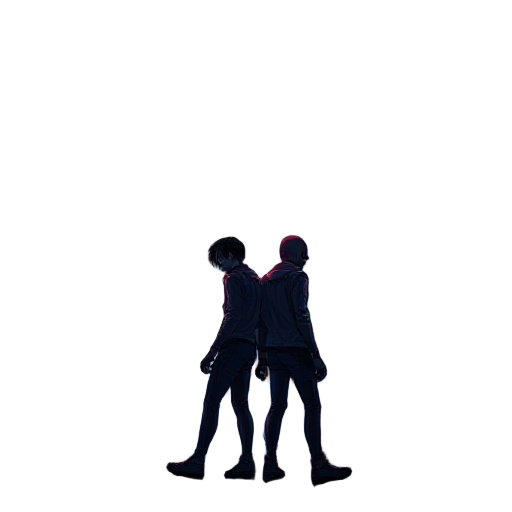    a pixelated city alley glows under a flickering neon sign “nn” (new noise or no norms).      graffiti tags “rough b” and “cybertooth” light up on the walls.      the camera pans down to reveal you two back-to-back, scanning the shadows.      a chilling