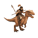 prehistoric spearman riding a dinosaur