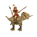 prehistoric spearman riding a dinosaur