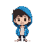 a school boy wearing blue open hoodie