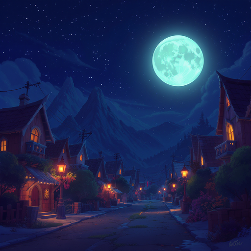 town, dark, moon