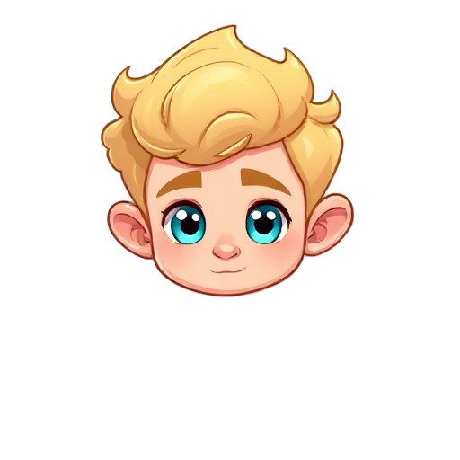 create a small, cartoon-style sprite character of a tall boy with blue-green eyes, short curly blond hair, and slightly big ears. he has a straight, medium-sized nose and a friendly, casual look. dres