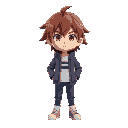 a colorfull anime character danganronpa like, serious style