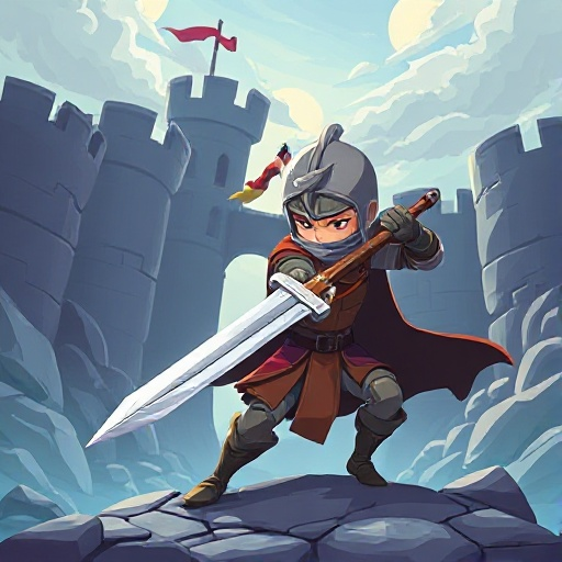 guerreiro segurando uma espada olhando para um castelo de longe
