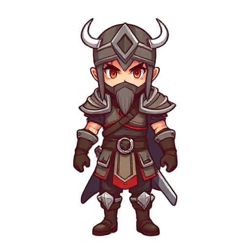 chibi anime style depicting a warrior