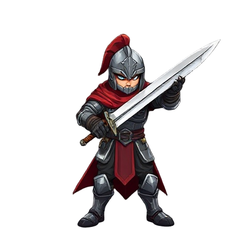 faça uma arte de personagem de rpg, um cavaleiro de armadura completa cinza e capa marrom, usando uma espada de duas mãos  dourada, lutando contra um orc que usa um machado. em um circulo de fogo