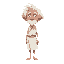 make and old man with oversized head, petite body - hair: pure white, slightly messy, medium length - outfit: simple white tunic or robe, loose fit, minimal details - feet: barefoot, visible toes 