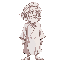 make and old man with oversized head, petite body - hair: pure white, slightly messy, medium length - outfit: simple white tunic or robe, loose fit, minimal details - feet: barefoot, visible toes 