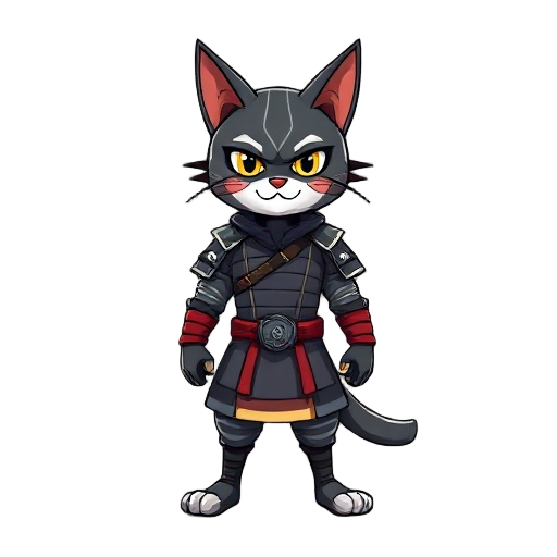create a samurai cat stand like human