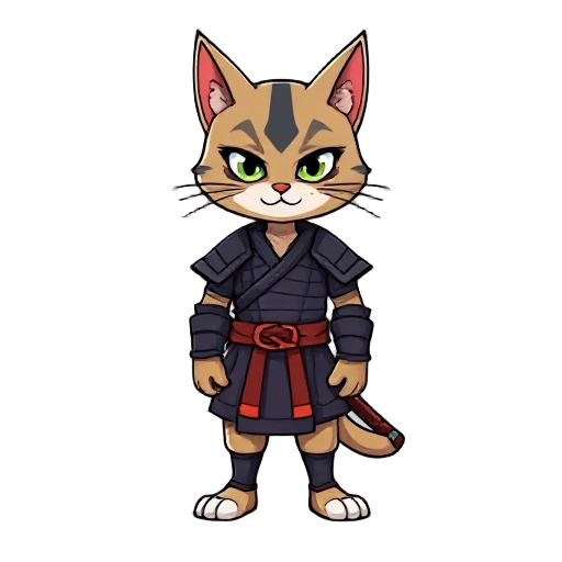 create a samurai cat stand like human needs to resemble a snes game