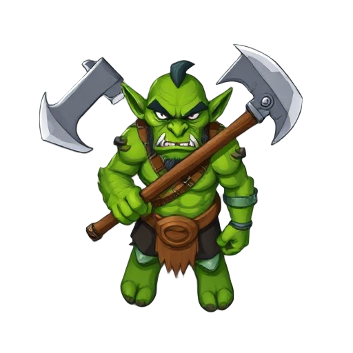 green orc wielding a double axe