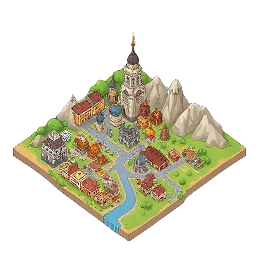 quiero que hagas un mapa 2d de una ciudad básica para un juego mmorpg. 