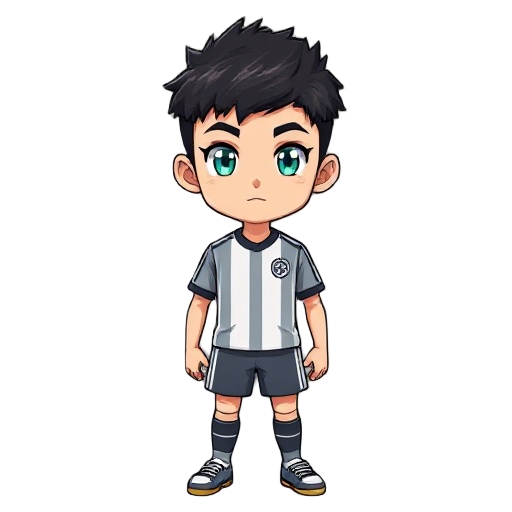 a young japanese football player with a striking appearance and a cold, confident expression. he has fair skin and sharp, aqua-green eyes that reflect both calmness and arrogance. his hair is short, s
