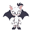 an anthropomorphic bat in the style of sonic the hedgehog 3. a white bat, black eyes, no mouth. black hair with a ponytail