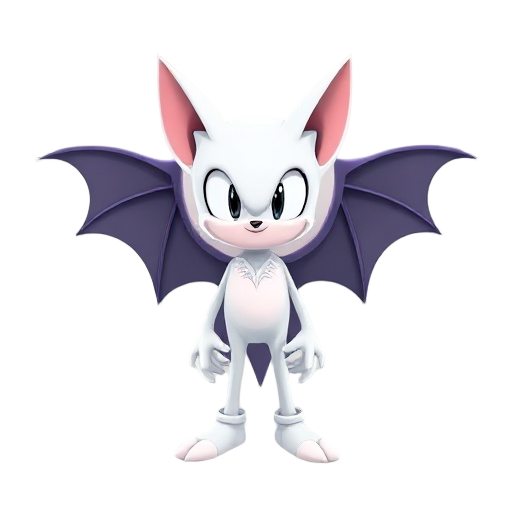 an anthropomorphic bat in the style of sonic the hedgehog 3. a white bat, black eyes, no mouth.