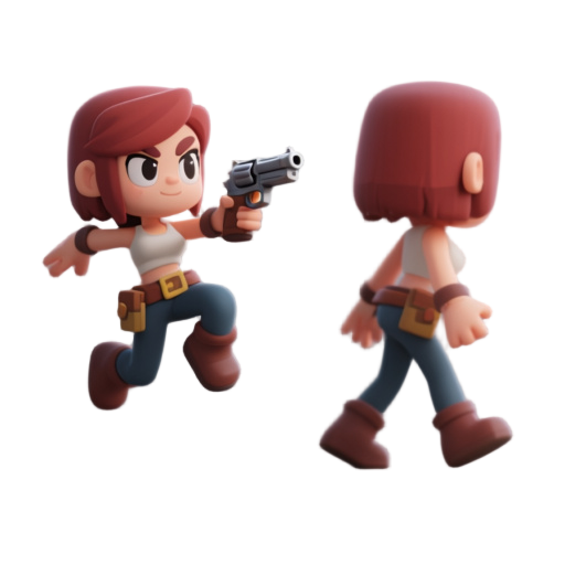 generate a sprite for a 2d terraria-style game i'm creating. the character uses a pistol, and i want her animated in her idlo version when jumping and when walking in both directions.