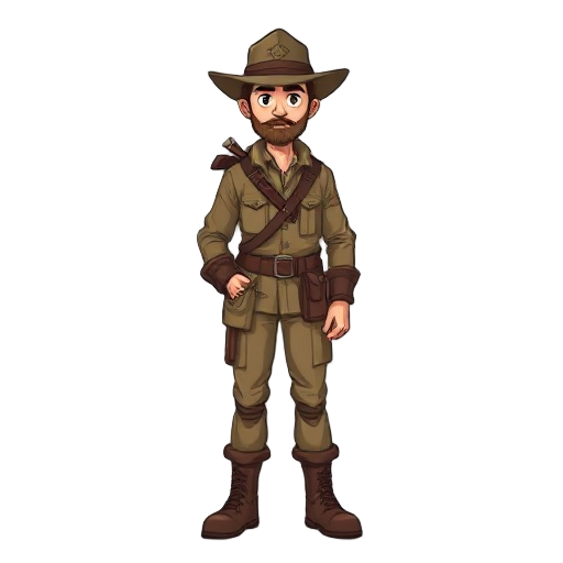 16 bit victorian era explorer in khaki that resembles milo from the movie atlantis