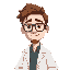 generate a male scientist wearing glasses and labcoat with brown hair.