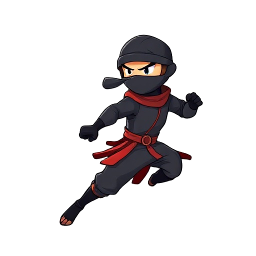 create a flat 2d ninja character sprite in side view, designed for a running platformer game. 